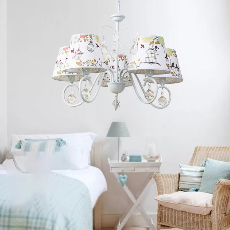 Cartoon Pony Hanging Light with Tapered Shade 5-Light White Chandelier for Nursing Room Clearhalo 'Ceiling Lights' 'Chandeliers' Lighting' options 48036