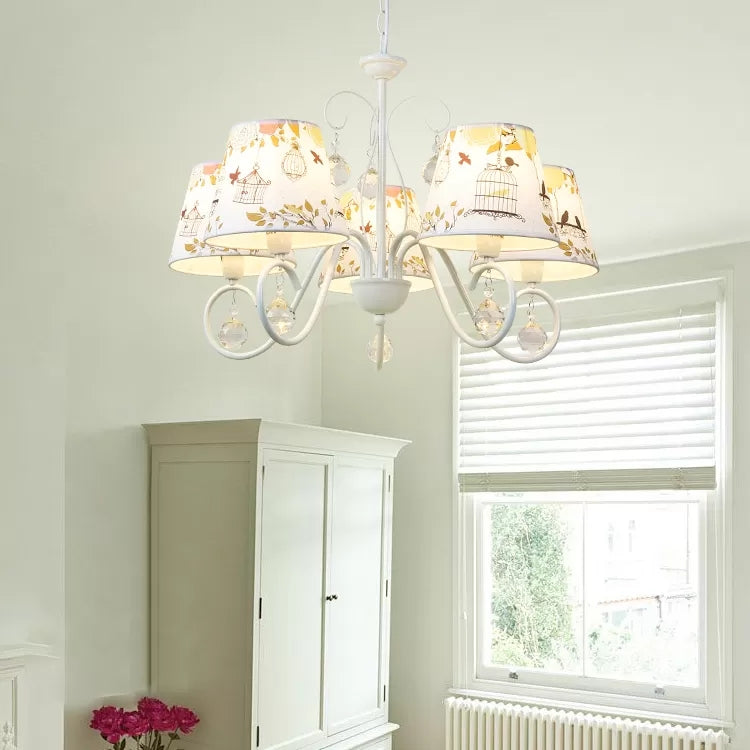 Cartoon Pony Hanging Light with Tapered Shade 5-Light White Chandelier for Nursing Room Clearhalo 'Ceiling Lights' 'Chandeliers' Lighting' options 48037