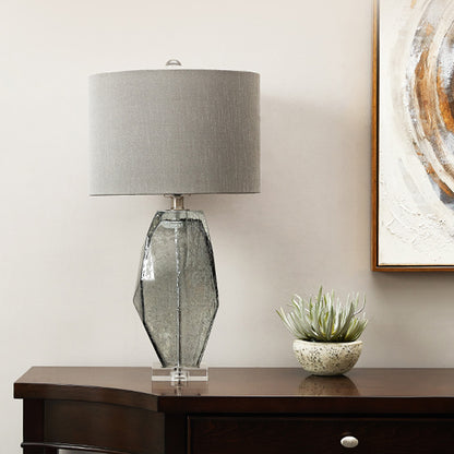 1 Head Dining Room Table Lamp Modern Grey Desk Light with Cylindrical Fabric Shade Grey Clearhalo 'Lamps' 'Table Lamps' Lighting' 493336