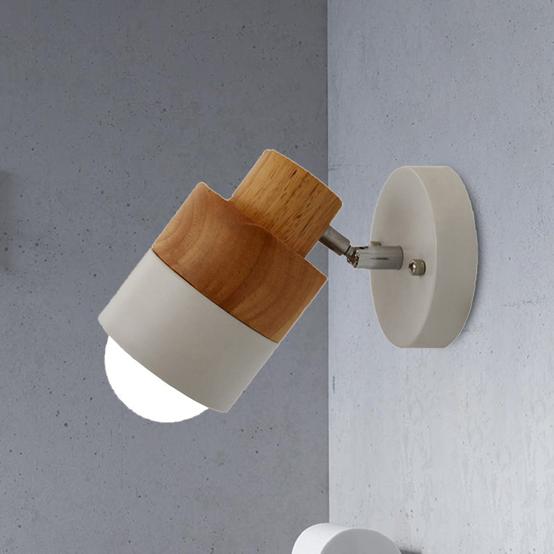 1 Light Rotatable Wall Sconce Lighting Modern Cylinder Metal and Wood Wall Mount Light in Black/white Clearhalo 'Art deco wall lights' 'Cast Iron' 'Glass' 'Industrial wall lights' 'Industrial' 'Middle century wall lights' 'Modern' 'Rustic wall lights' 'Tiffany' 'Traditional wall lights' 'Wall Lamps & Sconces' 'Wall Lights' Lighting' 493469