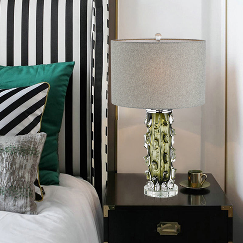 1 Bulb Bedside Table Lamp Modern Grey Reading Book Light with Cylinder Fabric Shade Grey Clearhalo 'Lamps' 'Table Lamps' Lighting' 493491