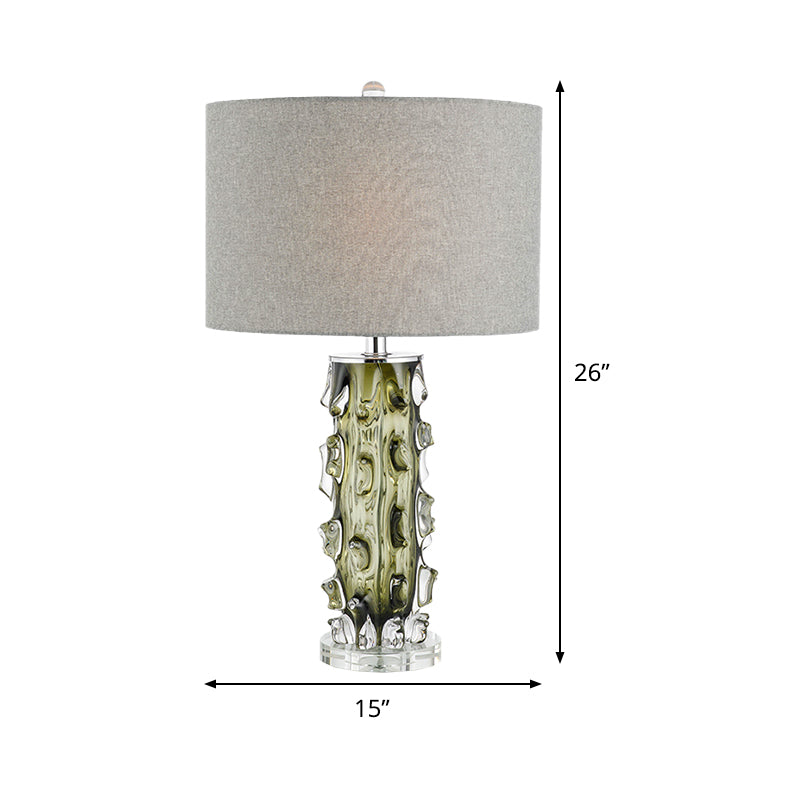 1 Bulb Bedside Table Lamp Modern Grey Reading Book Light with Cylinder Fabric Shade Clearhalo 'Lamps' 'Table Lamps' Lighting' 493495