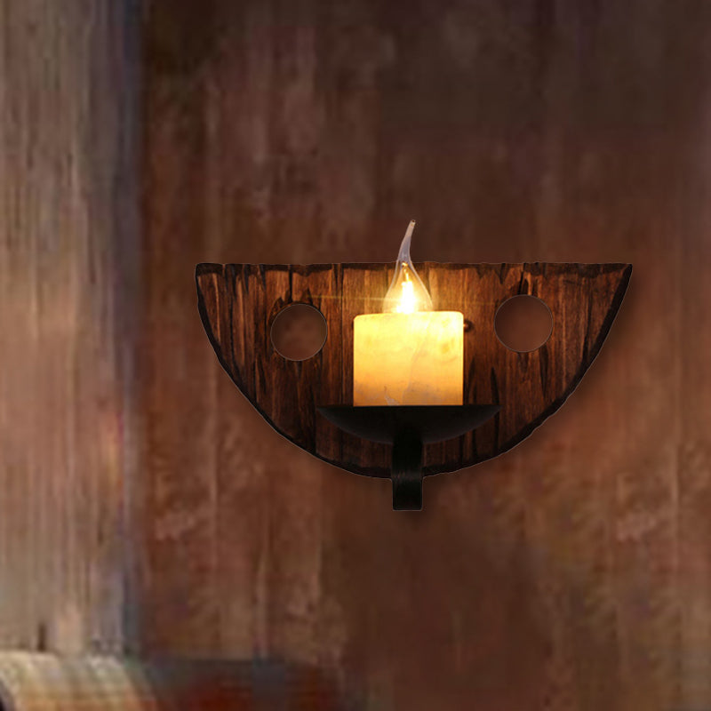 Cylinder Coffee Shop Wall Light Fixture Coastal Marble 1 Light Brown Sconce Lamp with Wooden Semicircle/Foot/Rectangle Base Clearhalo 'Industrial wall lights' 'Industrial' 'Middle century wall lights' 'Rustic wall lights' 'Tiffany' 'Wall Lamps & Sconces' 'Wall Lights' Lighting' 493503