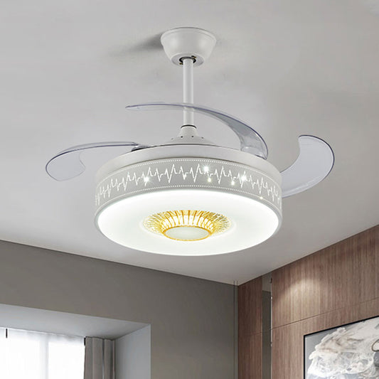 Drum Bedroom Semi Flush Light Minimalist Metal LED 42" Wide White Fan Lamp with Remote/Wall Control, 4 Blades White Clearhalo 'Ceiling Fans with Lights' 'Ceiling Fans' 'Modern Ceiling Fans' 'Modern' Lighting' 493564