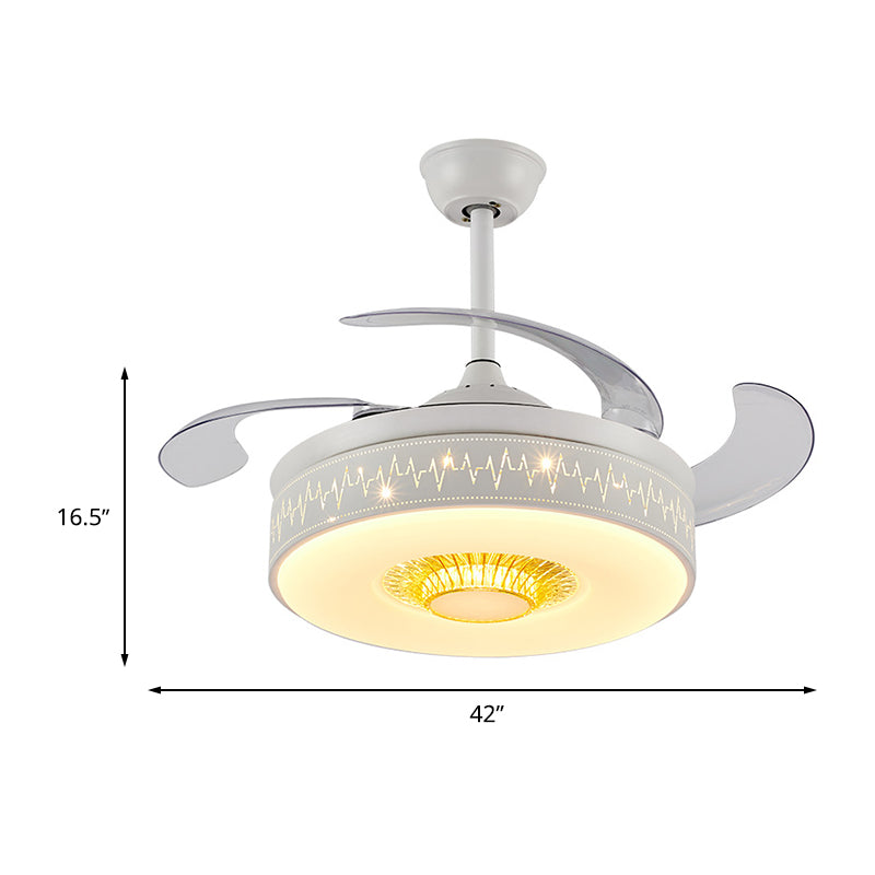 Drum Bedroom Semi Flush Light Minimalist Metal LED 42" Wide White Fan Lamp with Remote/Wall Control, 4 Blades Clearhalo 'Ceiling Fans with Lights' 'Ceiling Fans' 'Modern Ceiling Fans' 'Modern' Lighting' 493568