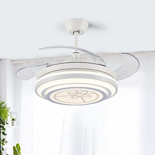 42" Wide LED Ring Ceiling Fan Light Minimalism White Acrylic 4 Blades Semi Flush, Remote/Wall Control/Frequency Conversion and Remote Control White Clearhalo 'Ceiling Fans with Lights' 'Ceiling Fans' 'Modern Ceiling Fans' 'Modern' Lighting' 493569