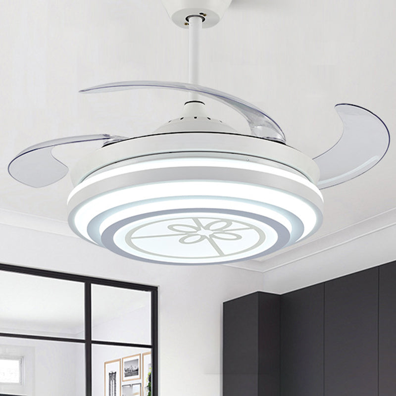 42" Wide LED Ring Ceiling Fan Light Minimalism White Acrylic 4 Blades Semi Flush, Remote/Wall Control/Frequency Conversion and Remote Control Clearhalo 'Ceiling Fans with Lights' 'Ceiling Fans' 'Modern Ceiling Fans' 'Modern' Lighting' 493570