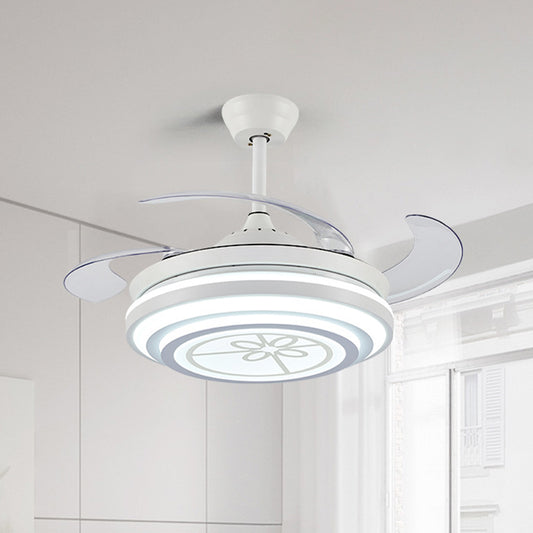 42" Wide LED Ring Ceiling Fan Light Minimalism White Acrylic 4 Blades Semi Flush, Remote/Wall Control/Frequency Conversion and Remote Control Clearhalo 'Ceiling Fans with Lights' 'Ceiling Fans' 'Modern Ceiling Fans' 'Modern' Lighting' 493571
