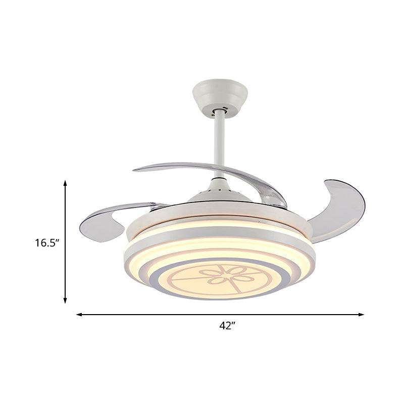 42" Wide LED Ring Ceiling Fan Light Minimalism White Acrylic 4 Blades Semi Flush, Remote/Wall Control/Frequency Conversion and Remote Control Clearhalo 'Ceiling Fans with Lights' 'Ceiling Fans' 'Modern Ceiling Fans' 'Modern' Lighting' 493573