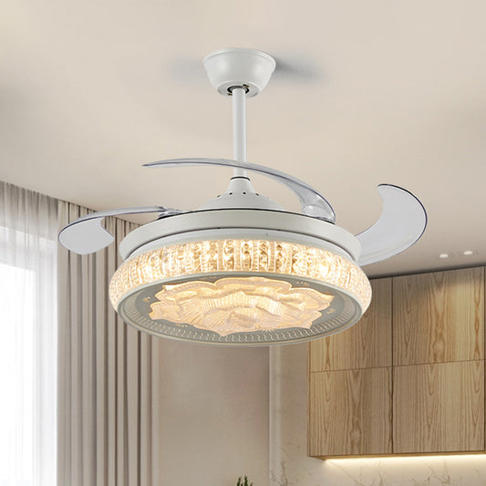 42" Width Crystal White Ceiling Fan Lamp Flower LED Modern 4 Blades Semi Flush Mount Light, Remote/Wall Control/Frequency Conversion and Remote Control White Clearhalo 'Ceiling Fans with Lights' 'Ceiling Fans' 'Modern Ceiling Fans' 'Modern' Lighting' 493574