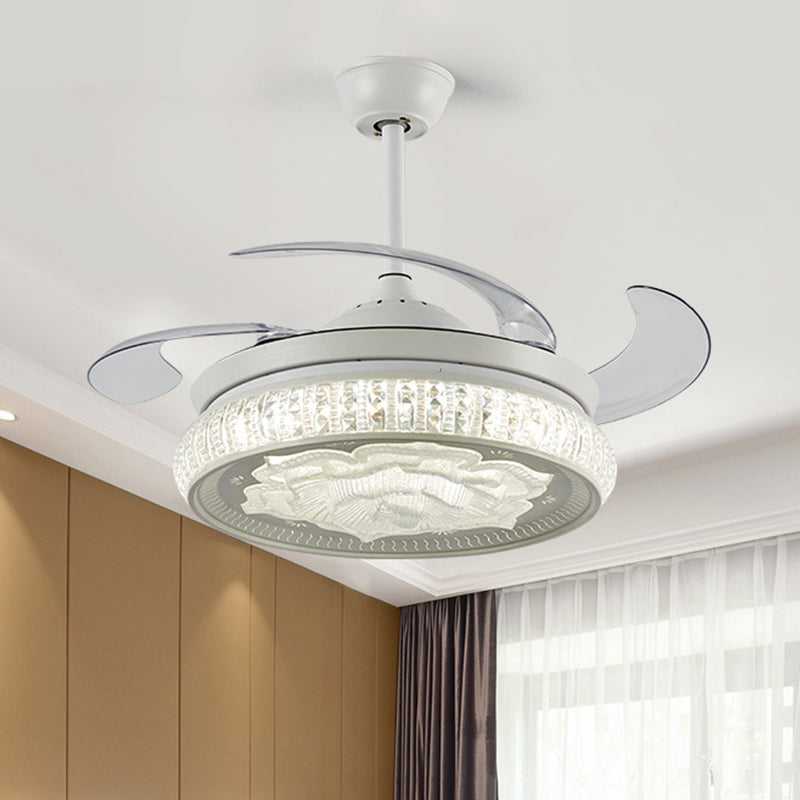 42" Width Crystal White Ceiling Fan Lamp Flower LED Modern 4 Blades Semi Flush Mount Light, Remote/Wall Control/Frequency Conversion and Remote Control Clearhalo 'Ceiling Fans with Lights' 'Ceiling Fans' 'Modern Ceiling Fans' 'Modern' Lighting' 493575