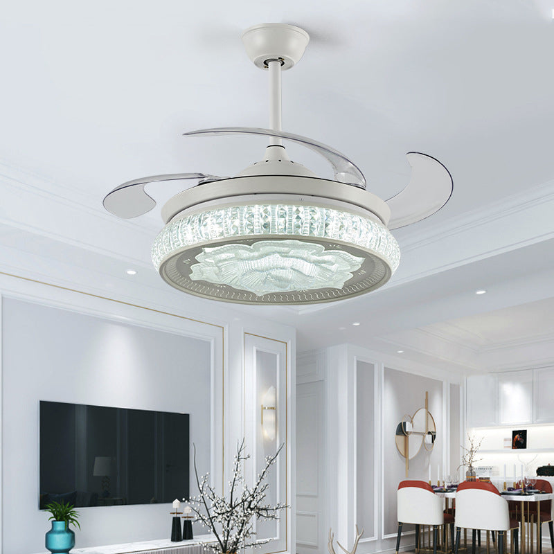 42" Width Crystal White Ceiling Fan Lamp Flower LED Modern 4 Blades Semi Flush Mount Light, Remote/Wall Control/Frequency Conversion and Remote Control Clearhalo 'Ceiling Fans with Lights' 'Ceiling Fans' 'Modern Ceiling Fans' 'Modern' Lighting' 493576