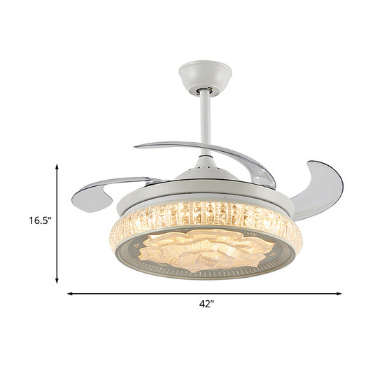 42" Width Crystal White Ceiling Fan Lamp Flower LED Modern 4 Blades Semi Flush Mount Light, Remote/Wall Control/Frequency Conversion and Remote Control Clearhalo 'Ceiling Fans with Lights' 'Ceiling Fans' 'Modern Ceiling Fans' 'Modern' Lighting' 493578