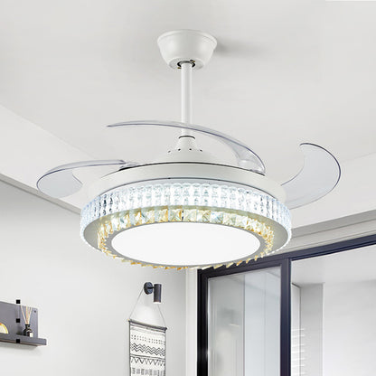 White Circular Hanging Fan Lamp Modernism Crystal LED 42" W Living Room Semi Flush Ceiling Light with 4 Clear Blades, Remote/Wall Control/Frequency Conversion and Remote Control White Clearhalo 'Ceiling Fans with Lights' 'Ceiling Fans' 'Modern Ceiling Fans' 'Modern' Lighting' 493579