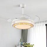 White Circular Hanging Fan Lamp Modernism Crystal LED 42" W Living Room Semi Flush Ceiling Light with 4 Clear Blades, Remote/Wall Control/Frequency Conversion and Remote Control Clearhalo 'Ceiling Fans with Lights' 'Ceiling Fans' 'Modern Ceiling Fans' 'Modern' Lighting' 493581