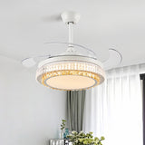 White Circular Hanging Fan Lamp Modernism Crystal LED 42" W Living Room Semi Flush Ceiling Light with 4 Clear Blades, Remote/Wall Control/Frequency Conversion and Remote Control Clearhalo 'Ceiling Fans with Lights' 'Ceiling Fans' 'Modern Ceiling Fans' 'Modern' Lighting' 493581