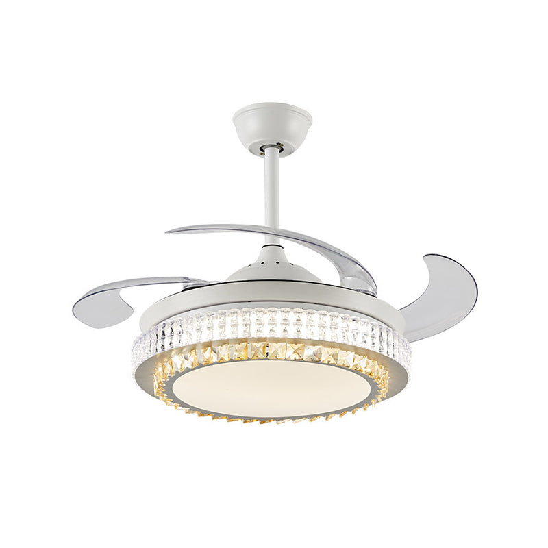 White Circular Hanging Fan Lamp Modernism Crystal LED 42" W Living Room Semi Flush Ceiling Light with 4 Clear Blades, Remote/Wall Control/Frequency Conversion and Remote Control Clearhalo 'Ceiling Fans with Lights' 'Ceiling Fans' 'Modern Ceiling Fans' 'Modern' Lighting' 493582