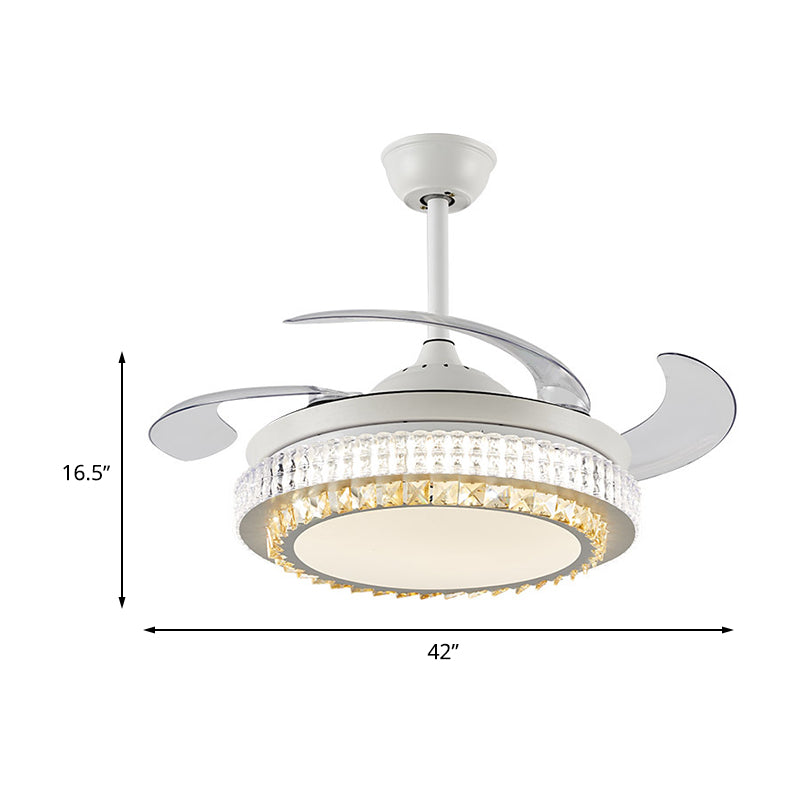 White Circular Hanging Fan Lamp Modernism Crystal LED 42" W Living Room Semi Flush Ceiling Light with 4 Clear Blades, Remote/Wall Control/Frequency Conversion and Remote Control Clearhalo 'Ceiling Fans with Lights' 'Ceiling Fans' 'Modern Ceiling Fans' 'Modern' Lighting' 493583