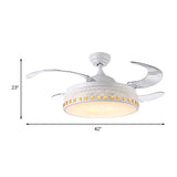 42" Width LED Crystal Semi Flush Mount Simplicity White Ring Dining Room Hanging Fan Light with 4 Clear Blades, Remote/Wall Control/Frequency Conversion Clearhalo 'Ceiling Fans with Lights' 'Ceiling Fans' 'Modern Ceiling Fans' 'Modern' Lighting' 493598