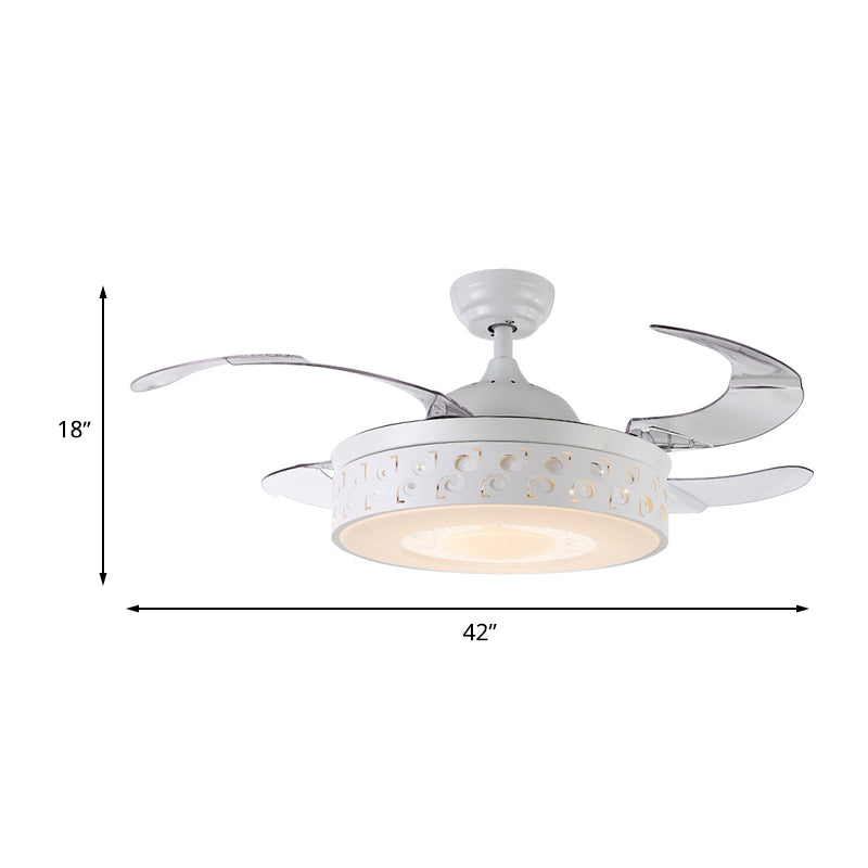 Drum Metal Pendant Fan Light Modern LED 42" W Bedroom Semi Flush Mount Lighting in White with Remote/Wall Control/Frequency Conversion and Remote Control, 4 Blades Clearhalo 'Ceiling Fans with Lights' 'Ceiling Fans' 'Modern Ceiling Fans' 'Modern' Lighting' 493603
