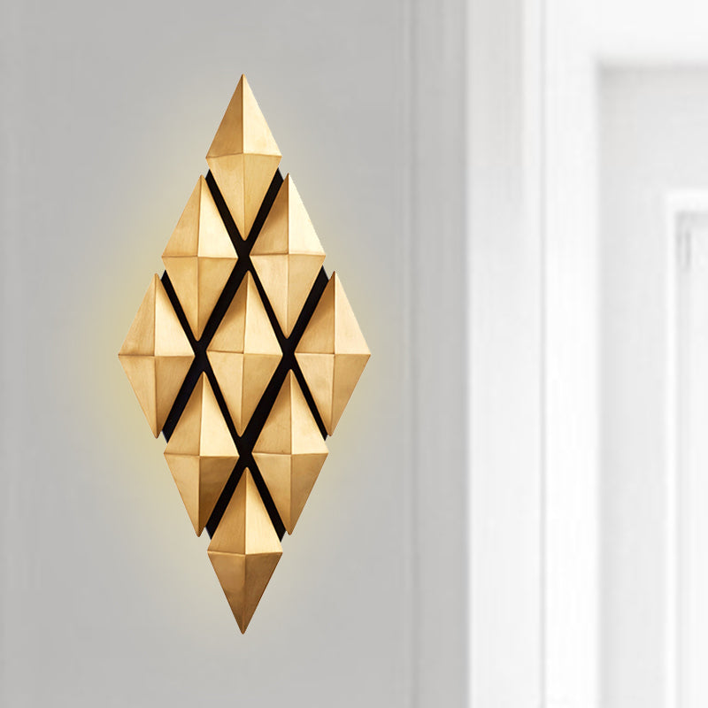 Modern Stylish LED Wall Lamp with Metallic Shade Gold Diamond Sconce Light Fixture in Warm/White Light, 23"/31" Width Clearhalo 'Cast Iron' 'Glass' 'Industrial' 'Modern wall lights' 'Modern' 'Tiffany' 'Traditional wall lights' 'Wall Lamps & Sconces' 'Wall Lights' Lighting' 493604