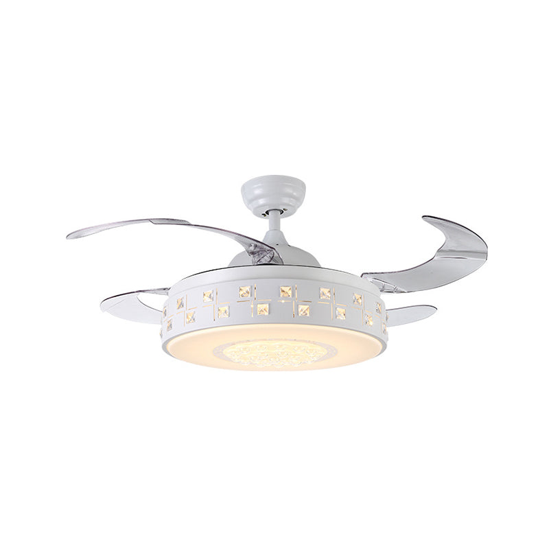 42" Wide Modern Drum Semi Flush Light LED Metal 4 Blades Pendant Fan Lamp in White, Remote/Wall Control/Frequency Conversion and Remote Control Clearhalo 'Ceiling Fans with Lights' 'Ceiling Fans' 'Modern Ceiling Fans' 'Modern' Lighting' 493608