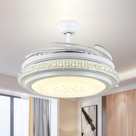 42" Width LED Semi Flush Ceiling Light Modern Circular Crystal Hanging Fan Lighting in White with 4 Clear Blades White Clearhalo 'Ceiling Fans with Lights' 'Ceiling Fans' 'Modern Ceiling Fans' 'Modern' Lighting' 493610
