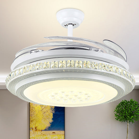 42" Width LED Semi Flush Ceiling Light Modern Circular Crystal Hanging Fan Lighting in White with 4 Clear Blades Clearhalo 'Ceiling Fans with Lights' 'Ceiling Fans' 'Modern Ceiling Fans' 'Modern' Lighting' 493611