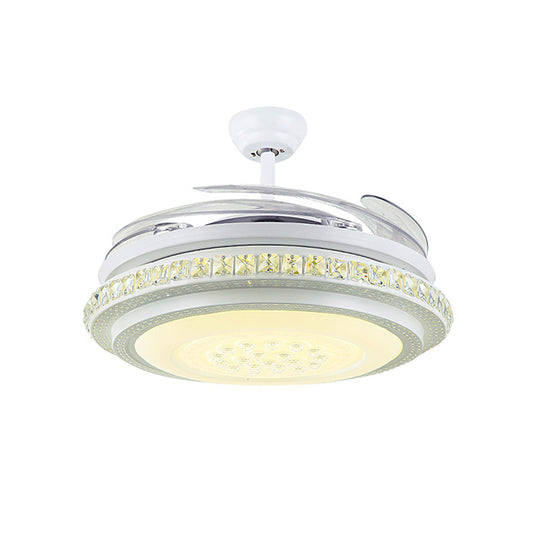 42" Width LED Semi Flush Ceiling Light Modern Circular Crystal Hanging Fan Lighting in White with 4 Clear Blades Clearhalo 'Ceiling Fans with Lights' 'Ceiling Fans' 'Modern Ceiling Fans' 'Modern' Lighting' 493613