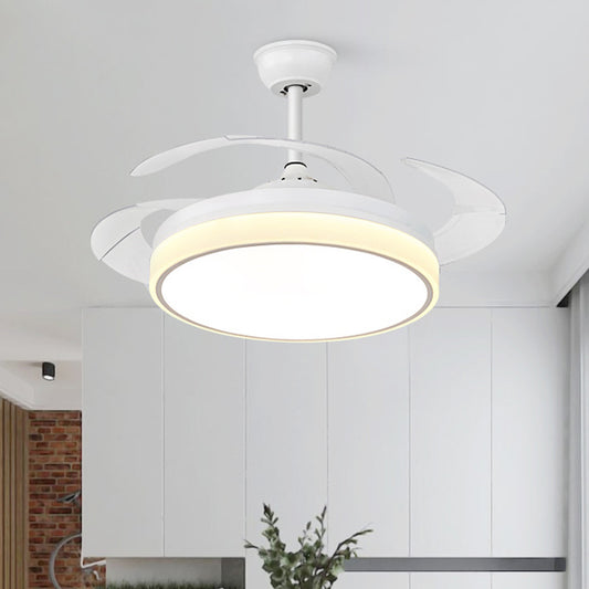 Circle Dining Room Fan Lamp Modern Metal LED 42" W White Semi Flush Mount Light Fixture with 4 Clear Blades, Remote Control/Frequency Conversion and Remote Control White Clearhalo 'Ceiling Fans with Lights' 'Ceiling Fans' 'Modern Ceiling Fans' 'Modern' Lighting' 493615