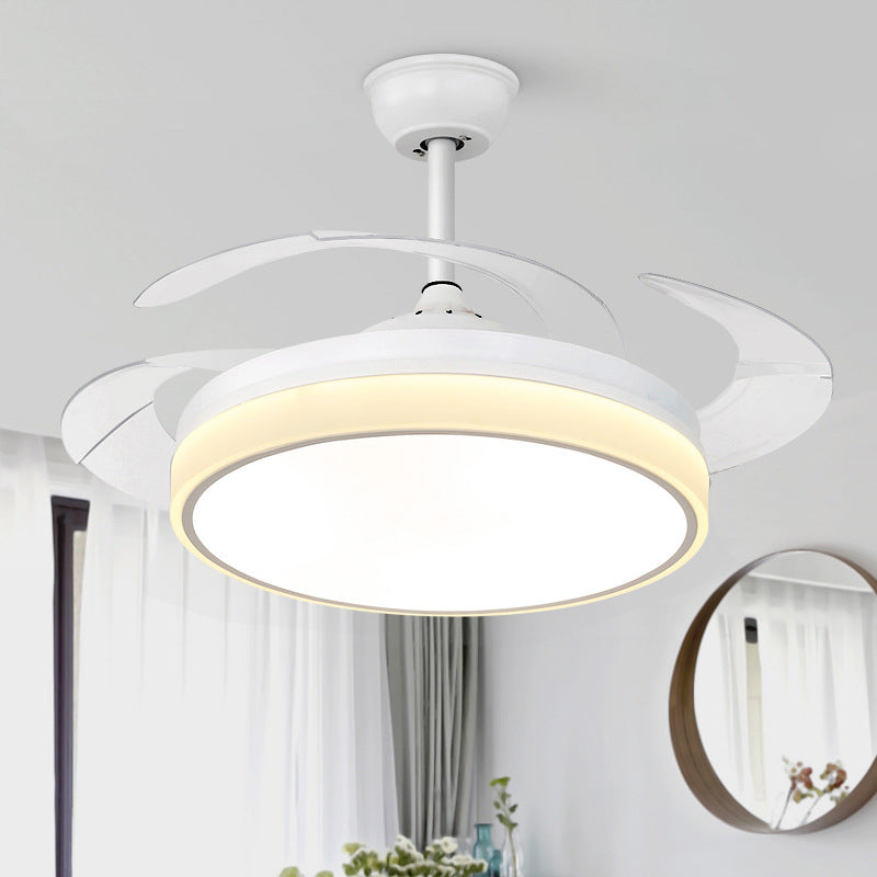 Circle Dining Room Fan Lamp Modern Metal LED 42" W White Semi Flush Mount Light Fixture with 4 Clear Blades, Remote Control/Frequency Conversion and Remote Control Clearhalo 'Ceiling Fans with Lights' 'Ceiling Fans' 'Modern Ceiling Fans' 'Modern' Lighting' 493616