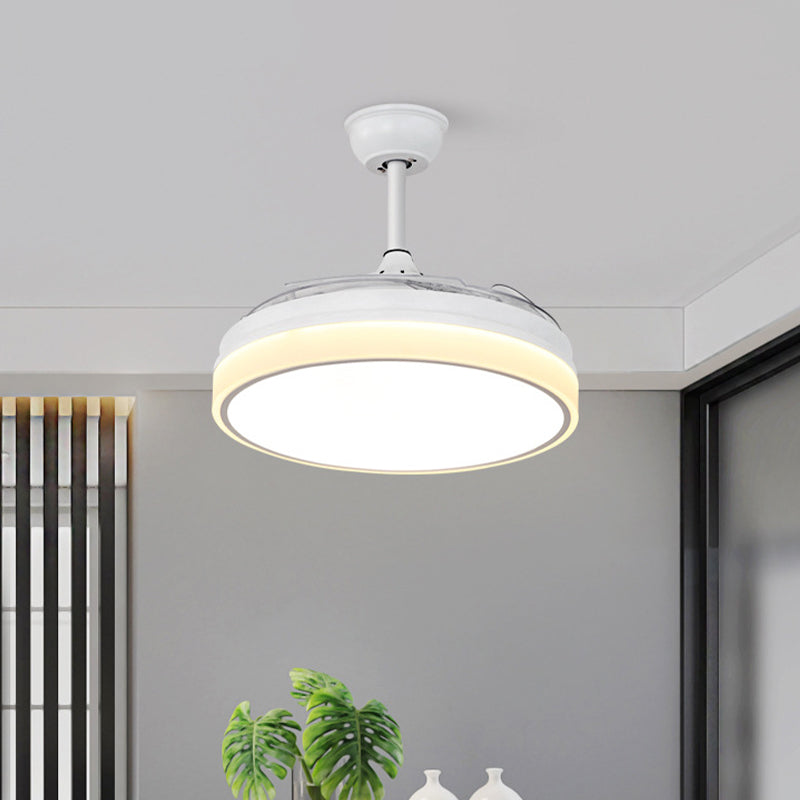 Circle Dining Room Fan Lamp Modern Metal LED 42" W White Semi Flush Mount Light Fixture with 4 Clear Blades, Remote Control/Frequency Conversion and Remote Control Clearhalo 'Ceiling Fans with Lights' 'Ceiling Fans' 'Modern Ceiling Fans' 'Modern' Lighting' 493617