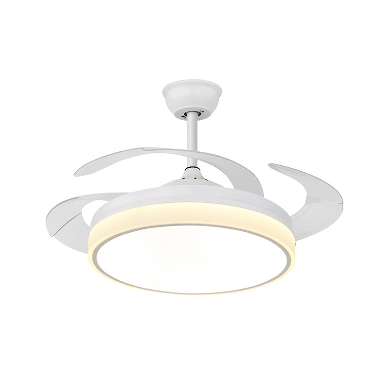 Circle Dining Room Fan Lamp Modern Metal LED 42" W White Semi Flush Mount Light Fixture with 4 Clear Blades, Remote Control/Frequency Conversion and Remote Control Clearhalo 'Ceiling Fans with Lights' 'Ceiling Fans' 'Modern Ceiling Fans' 'Modern' Lighting' 493618