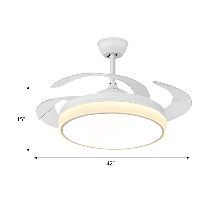 Circle Dining Room Fan Lamp Modern Metal LED 42" W White Semi Flush Mount Light Fixture with 4 Clear Blades, Remote Control/Frequency Conversion and Remote Control Clearhalo 'Ceiling Fans with Lights' 'Ceiling Fans' 'Modern Ceiling Fans' 'Modern' Lighting' 493619