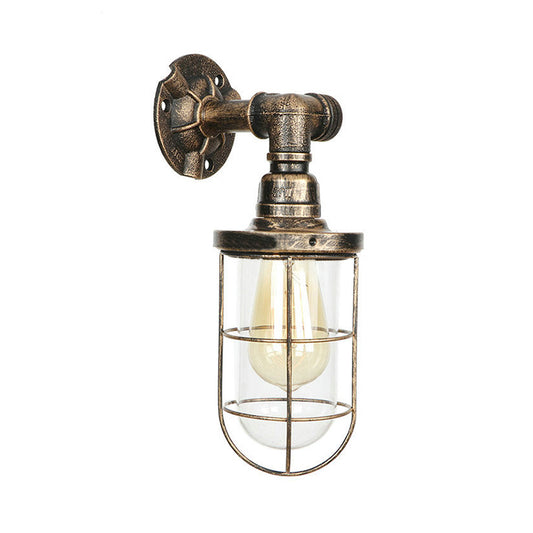 Wire Frame Restaurant Sconce Light Nautical Style Metal 1 Head Bronze Wall Mounted Lamp with Pipe Design Bronze A Clearhalo 'Art deco wall lights' 'Cast Iron' 'Glass' 'Industrial wall lights' 'Industrial' 'Middle century wall lights' 'Modern' 'Rustic wall lights' 'Tiffany' 'Traditional wall lights' 'Wall Lamps & Sconces' 'Wall Lights' Lighting' 49361