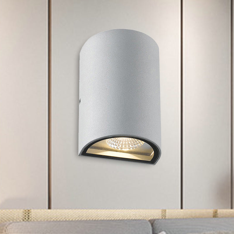 LED Outdoor Wall Washer Light with Half-Cylinder Aluminum Shade Black/Gray Wall Light Fixture in Warm/White Lighting Clearhalo 'Cast Iron' 'Glass' 'Industrial' 'Modern wall lights' 'Modern' 'Tiffany' 'Traditional wall lights' 'Wall Lamps & Sconces' 'Wall Lights' Lighting' 493620