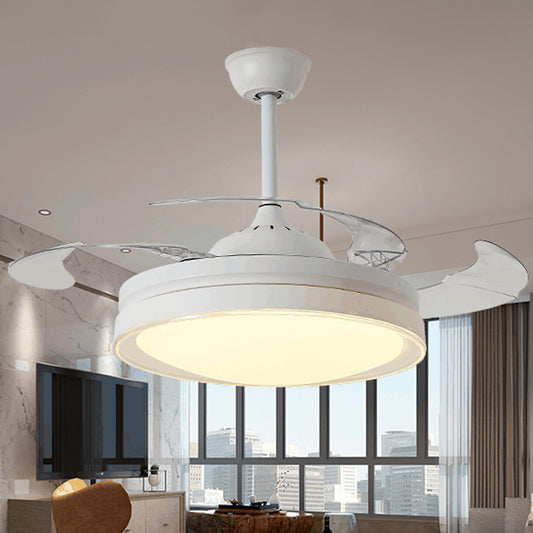 Acrylic White Semi Flush Light Circular LED 42" W Contemporary Ceiling Fan Lighting with 4 Clear Blades, Remote Control/Frequency Conversion and Remote Control White Clearhalo 'Ceiling Fans with Lights' 'Ceiling Fans' Lighting' 493622