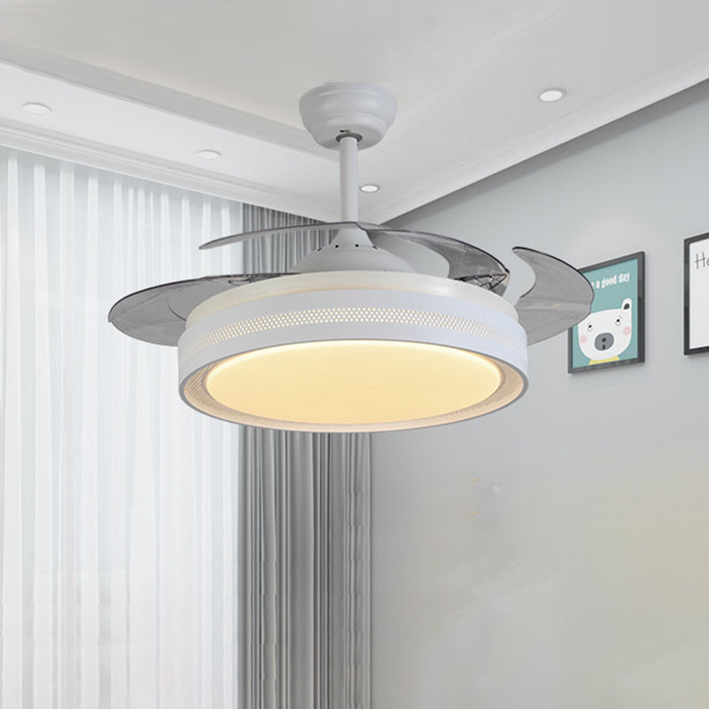 Acrylic White Semi Flush Light Circular LED 42" W Contemporary Ceiling Fan Lighting with 4 Clear Blades, Remote Control/Frequency Conversion and Remote Control Clearhalo 'Ceiling Fans with Lights' 'Ceiling Fans' Lighting' 493623