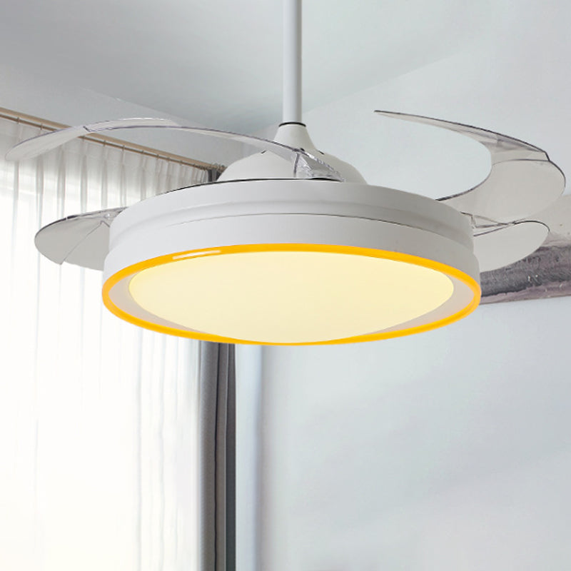 Acrylic White Semi Flush Light Circular LED 42" W Contemporary Ceiling Fan Lighting with 4 Clear Blades, Remote Control/Frequency Conversion and Remote Control Clearhalo 'Ceiling Fans with Lights' 'Ceiling Fans' Lighting' 493624