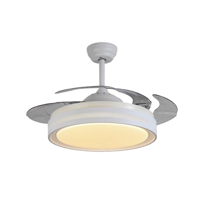 Acrylic White Semi Flush Light Circular LED 42" W Contemporary Ceiling Fan Lighting with 4 Clear Blades, Remote Control/Frequency Conversion and Remote Control Clearhalo 'Ceiling Fans with Lights' 'Ceiling Fans' Lighting' 493625