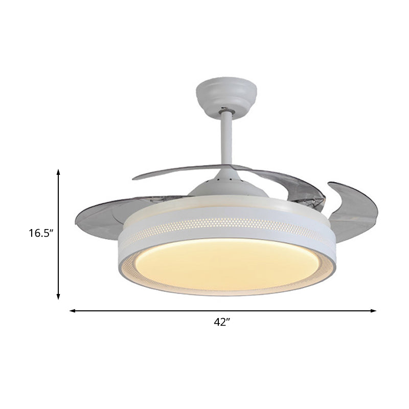 Acrylic White Semi Flush Light Circular LED 42" W Contemporary Ceiling Fan Lighting with 4 Clear Blades, Remote Control/Frequency Conversion and Remote Control Clearhalo 'Ceiling Fans with Lights' 'Ceiling Fans' Lighting' 493626