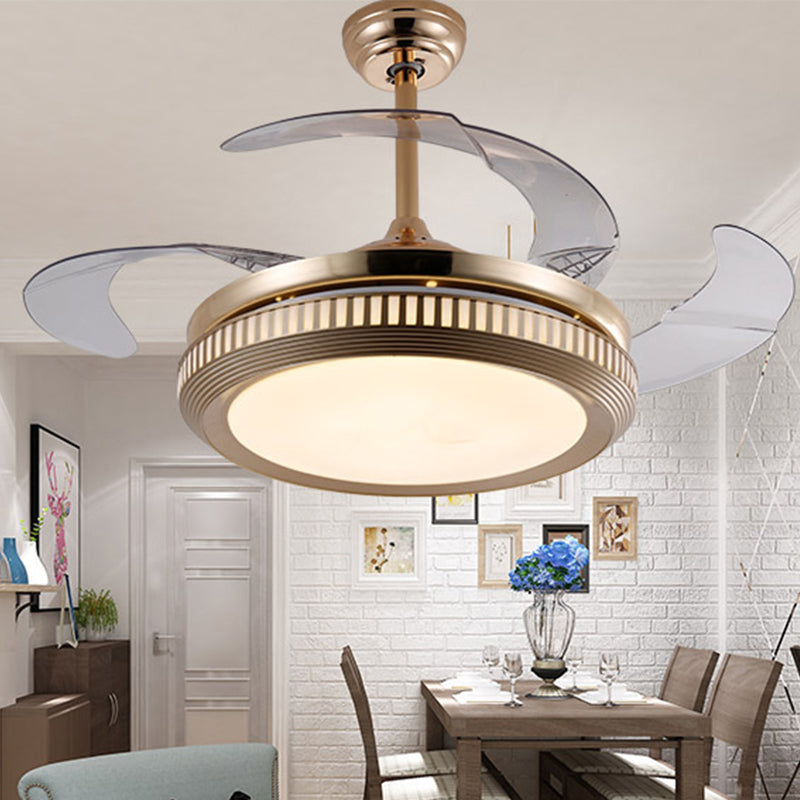 Metal Gold/White Semi Flush Circle LED 42" Wide Contemporary 4 Blades Hanging Fan Lighting, Remote Control/Frequency Conversion and Remote Control Gold Clearhalo 'Ceiling Fans with Lights' 'Ceiling Fans' 'Modern Ceiling Fans' 'Modern' Lighting' 493627