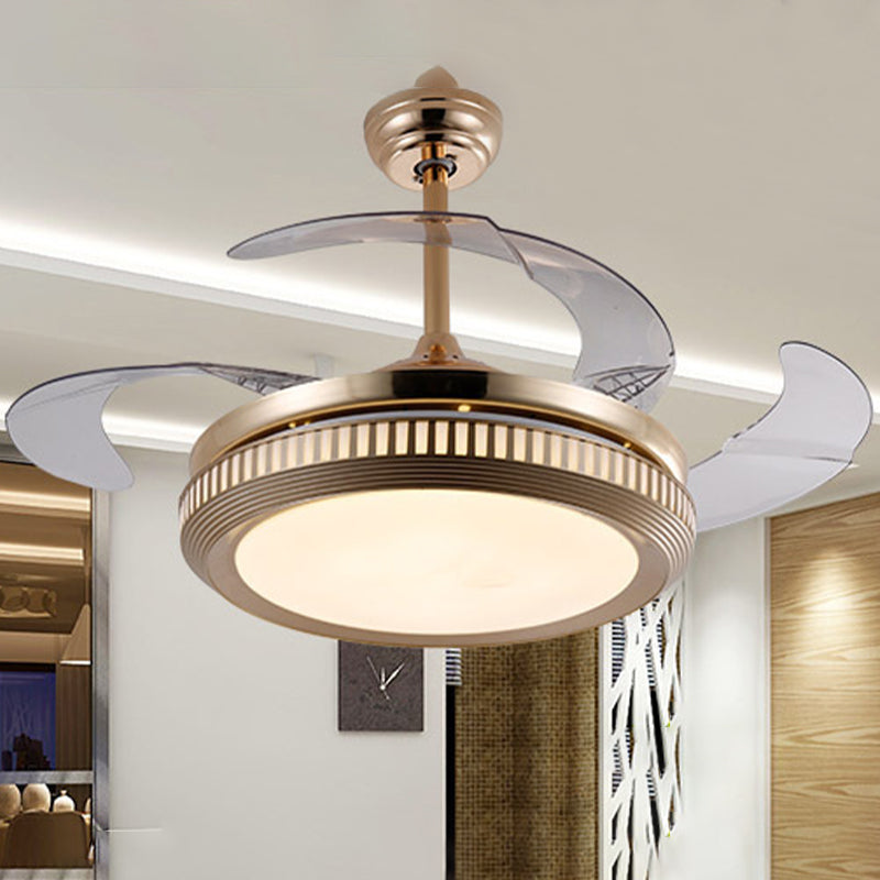 Metal Gold/White Semi Flush Circle LED 42" Wide Contemporary 4 Blades Hanging Fan Lighting, Remote Control/Frequency Conversion and Remote Control Clearhalo 'Ceiling Fans with Lights' 'Ceiling Fans' 'Modern Ceiling Fans' 'Modern' Lighting' 493628