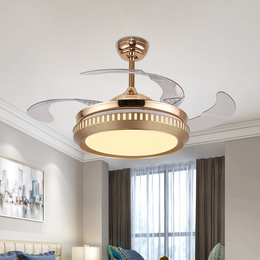 Metal Gold/White Semi Flush Circle LED 42" Wide Contemporary 4 Blades Hanging Fan Lighting, Remote Control/Frequency Conversion and Remote Control Clearhalo 'Ceiling Fans with Lights' 'Ceiling Fans' 'Modern Ceiling Fans' 'Modern' Lighting' 493629
