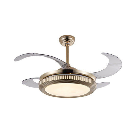 Metal Gold/White Semi Flush Circle LED 42" Wide Contemporary 4 Blades Hanging Fan Lighting, Remote Control/Frequency Conversion and Remote Control Clearhalo 'Ceiling Fans with Lights' 'Ceiling Fans' 'Modern Ceiling Fans' 'Modern' Lighting' 493630