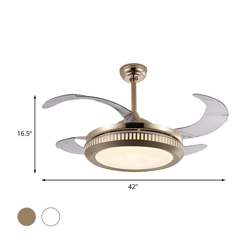 Metal Gold/White Semi Flush Circle LED 42" Wide Contemporary 4 Blades Hanging Fan Lighting, Remote Control/Frequency Conversion and Remote Control Clearhalo 'Ceiling Fans with Lights' 'Ceiling Fans' 'Modern Ceiling Fans' 'Modern' Lighting' 493631