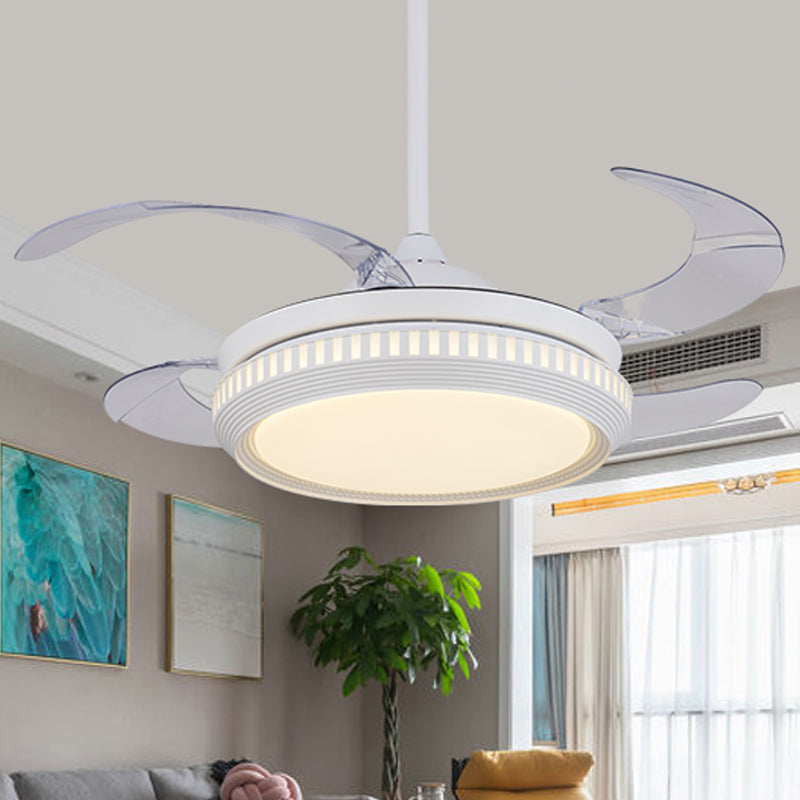 Metal Gold/White Semi Flush Circle LED 42" Wide Contemporary 4 Blades Hanging Fan Lighting, Remote Control/Frequency Conversion and Remote Control White Clearhalo 'Ceiling Fans with Lights' 'Ceiling Fans' 'Modern Ceiling Fans' 'Modern' Lighting' 493632