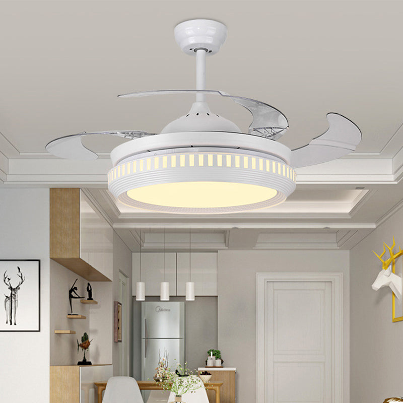 Metal Gold/White Semi Flush Circle LED 42" Wide Contemporary 4 Blades Hanging Fan Lighting, Remote Control/Frequency Conversion and Remote Control Clearhalo 'Ceiling Fans with Lights' 'Ceiling Fans' 'Modern Ceiling Fans' 'Modern' Lighting' 493633
