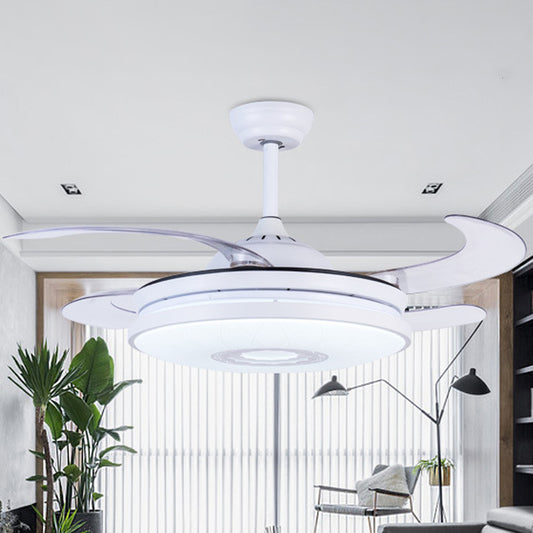 36" Width LED Acrylic Hanging Fan Light Modern White Ring Living Room Semi Flush Mount with Remote Control/Frequency Conversion and Remote Control, 4 Blades White Clearhalo 'Ceiling Fans with Lights' 'Ceiling Fans' 'Modern Ceiling Fans' 'Modern' Lighting' 493635