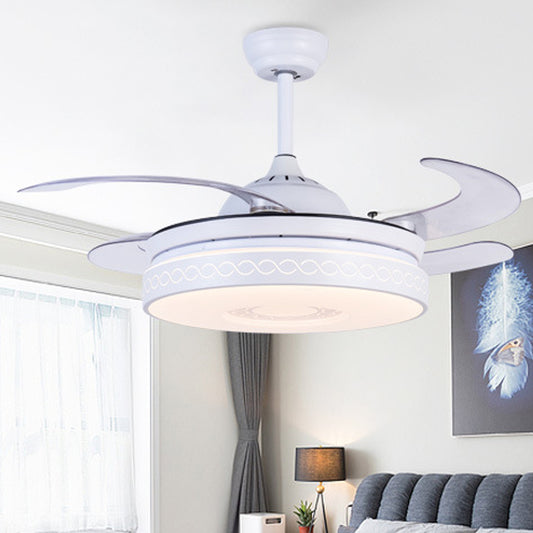 36" Width LED Acrylic Hanging Fan Light Modern White Ring Living Room Semi Flush Mount with Remote Control/Frequency Conversion and Remote Control, 4 Blades Clearhalo 'Ceiling Fans with Lights' 'Ceiling Fans' 'Modern Ceiling Fans' 'Modern' Lighting' 493636
